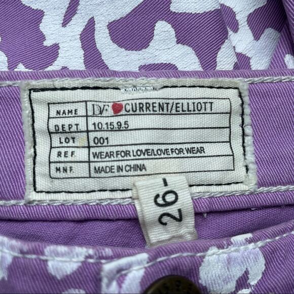 DVF CURRENT ELLIOT SKINNY FLOWER PRINT PURPLE DENIM JEANS - 26 - Picture 6 of 9